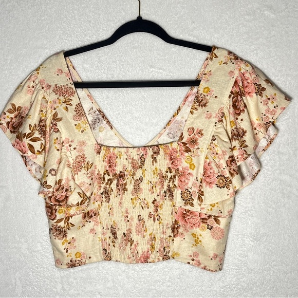FOREVER 21 Floral Linen Blend Crop Top | Cream Pink | Size L | NWT - Picture 2 of 10